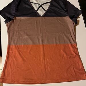 Black and Brown Short Sleeve Backless Asymmetrical Tee